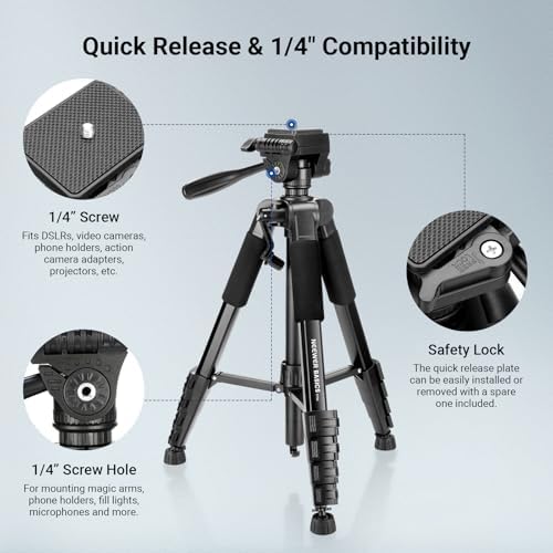 NEEWER Basics TP56 Camera Tripod, 74" Tripod with Cell Phone Holder Mount - Image 7