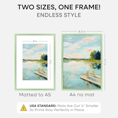 Homeforia A4 Green Picture Frame, High-End Metal, A5 Mat, Glass - Image 2