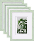 Egofine 9x12 Picture Frames Set of 4, Made of Solid Wood Covered by Plexiglass 5x7 and 6x8 with Mat or 9x12 without Mat, for Table Top Display and Wall Mounting Photo Frame Rustic Green by Egofine