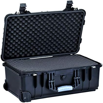 MEIJIA Rolling Waterproof Hard Protective Case, Hard Camera Case with Retractable Pull Handle and Wheels,Customizable Fit Foam Inserted, Black, 22.83 x 17.91 x 10.31 inches - Image 5