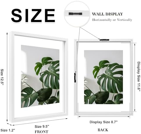 Egofine 9x12 Floating Frames Set of 2, Double Plexiglass Picture Frame, Made of Solid Wood Display Any Size Photo up to 9x12, Wall Mount or Tabletop Standing, White - Image 2