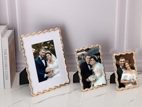 Gold 10x12'' Heavy-Duty Zinc Alloy Picture Frames with Acid Free Mat for 8x10'',Wave Design Gold Picture Frame 10x8'' with Black Premium Velvet Backing,for Desktop and Wall Hanging. - Image 6