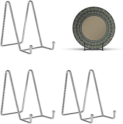 Kruodop 3 Pack 4 Inch Plate Stands for Display, Metal Frame Holder Stands for Book, Pictures, Photo Easel, Tabletop Art by Kruodop