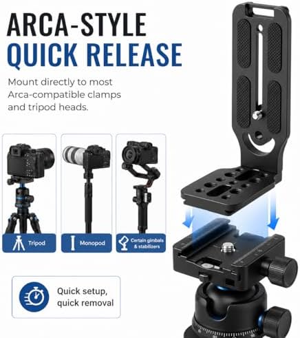 DSLR Camera L-Bracket, Vertical & Horizontal Switching Quick Release Plate, Compatible with Canon Nikon Sony DJI Osmo Ronin Zhiyun Stabilizer, Tripod & Monopod - Image 3