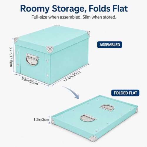 GUOZI Collapsible Storage Box, Decorative Memory Box with Lid & Metal Reinforced Corners, Cardboard File Bin with Handles, Organizer Gift Box for Keepsake Toy Photos Office Nursery Wardrobe Bookshelf - Image 2