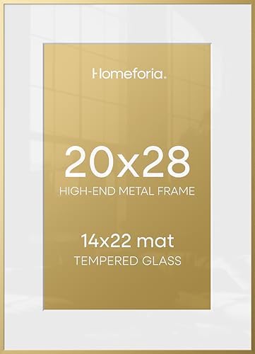 Homeforia 20x28 Gold Picture Frame, High-End Metal, 14x22 Mat, Glass by Homeforia