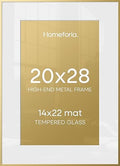 Homeforia 20x28 Gold Picture Frame, High-End Metal, 14x22 Mat, Glass by Homeforia