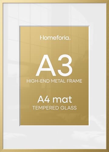 Homeforia A3 Gold Picture Frame, High-End Metal, A4 Mat, Glass by Homeforia