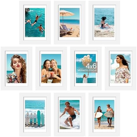 upsimples 4x6 Picture Frame Set of 10, Display Pictures 3.5x5 with Mat or 4x6 Without, Multi Photo Frames Collage for Wall or Tabletop Display, White by upsimples