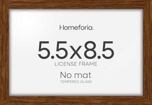 Homeforia 5.5x8.5 Brown Oak Business License Frame, High-End Wood, Glass by Homeforia
