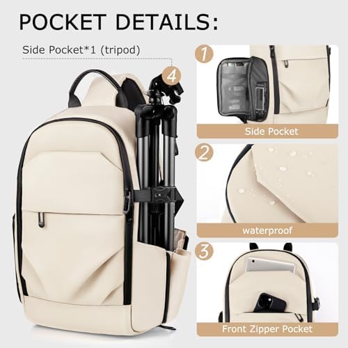 TAAOKA Camera Sling Bag for Photographe – Waterproof Crossbody Camera Bag with Fast Access Pockets, DSLR Cute Camera Bag for Nikon/Sony/Canon (Beige) - Image 2