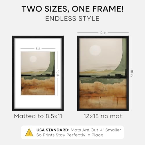 Homeforia 12x18 Black Oak Picture Frame, High-End Wood, 8.5x11 Mat, Glass - Image 2