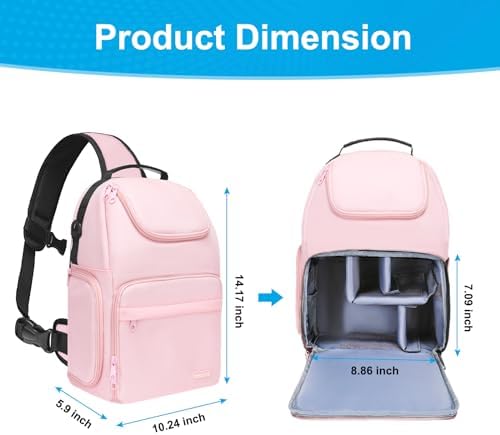 MOSISO Camera Sling Bag, Camera Case Crossbody Photography Bag, Pink - Image 3
