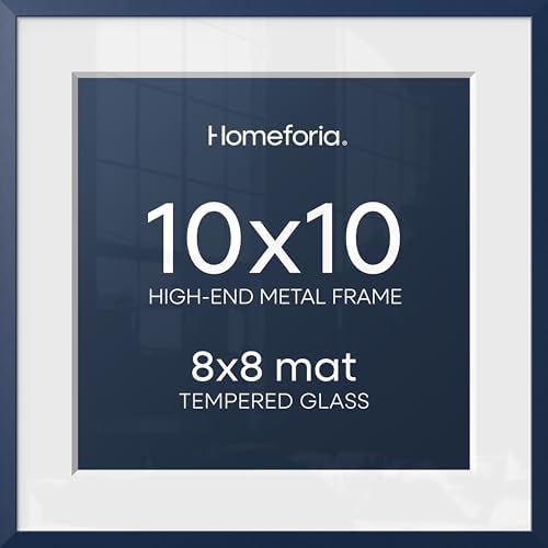 Homeforia 10x10 Blue Picture Frame, High-End Metal, 8x8 Mat, Glass by Homeforia
