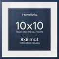 Homeforia 10x10 Blue Picture Frame, High-End Metal, 8x8 Mat, Glass by Homeforia