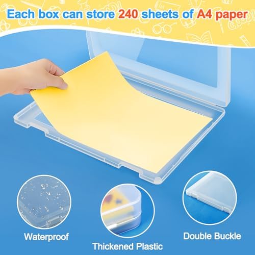 4 Pack A4 File Box Paper Organizers Holder, Transparent Document Paper Project Case, Plastic Paper Storage Container Box File Protector for Magazine, Scrapbook, Office School Supplies - Image 4