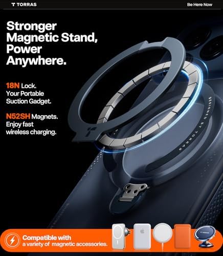 TORRAS Ostand Q3 Air for iPhone 17 Pro Max Case with 360 Magnetic Stand, Fit for MagSafe, Mil-Grade Drop Tested, Camera Control Button, Shockproof Phone Case for iPhone 17 Pro Max 6.9", Midnight Blue - Image 5