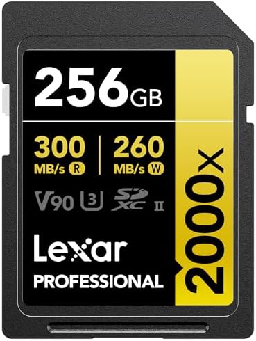 Lexar 256GB 2000x SD Memory Card, 300MB/s Read, 8K, V90, U3, UHS-II by Lexar