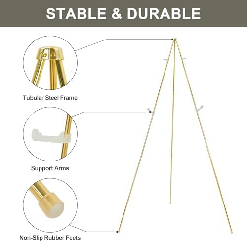 DANMO Easel Stand for Wedding Sign Poster 63'' Instant Display Floor Adjustable Metal Art Easel Gold - Image 3