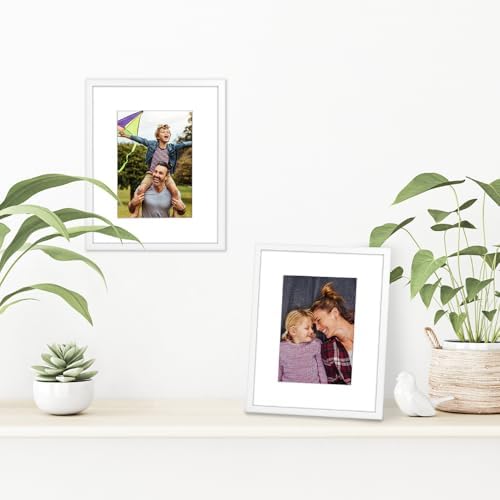 Americanflat 8x10 Picture Frame with Shatter-Resistant Glass - Use as 5x7 Frame with Mat or Display 8x10 Photo Without Mat - Streamline Collection - Picture Frames for Tabletop and Wall - White - Image 2