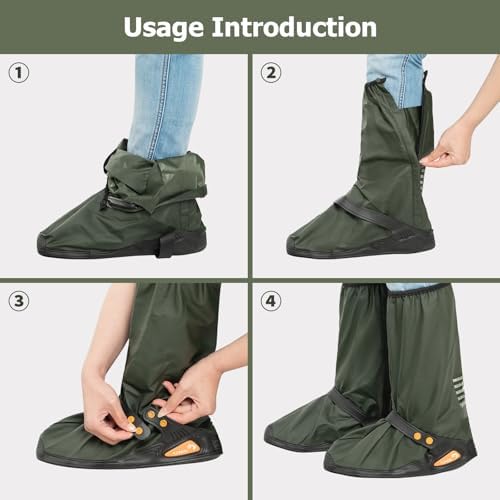 IwIeIaIrI PVC Waterproof Rain Boot Covers with Safety Reflector, Green, M - Image 6