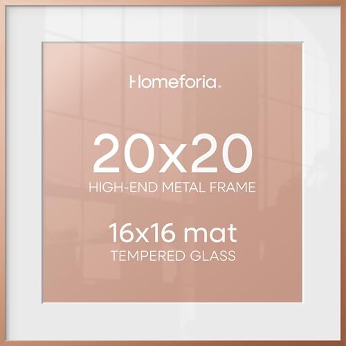 Homeforia 20x20 Rose Picture Frame, High-End Metal, 16x16 Mat, Glass by Homeforia