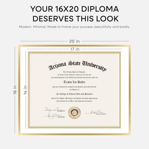 Homeforia 16x20 Gold Diploma Frame, High-End Metal, 14x17 Mat, Glass - Image 2