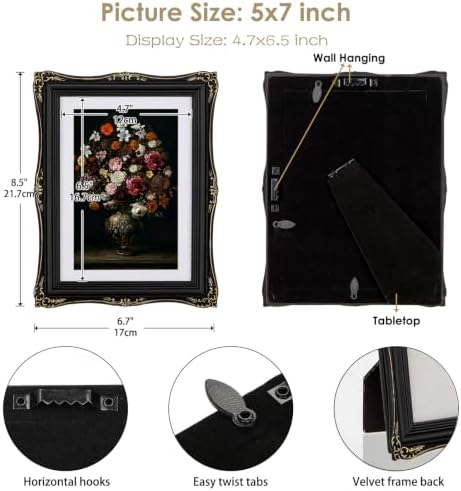 Black Vintage Picture Frame 5x7, Antique Ornate Photo Frame Décor - Image 3