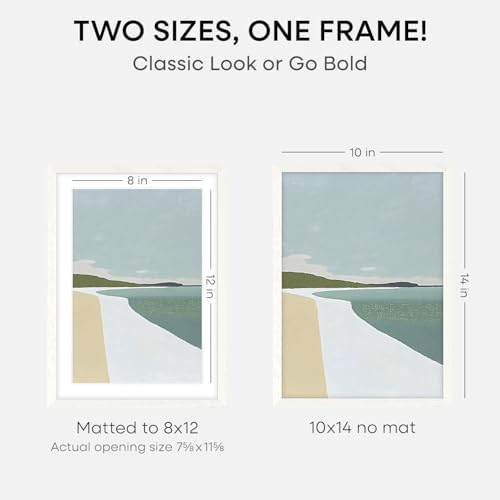 Homeforia 10x14 White Oak Picture Frame, High-End Wood, 8x12 Mat, Glass - Image 2