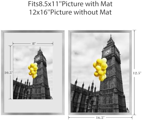 12x16 Picture Frames Set of 6 with Plexiglass, Display Pictures 8.5x11 with Mat or 12x16 Without Mat for Wall Mounting, Silver - Image 6