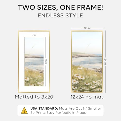 Homeforia 12x24 Gold Picture Frame, High-End Metal, 8x20 Mat, Glass - Image 2