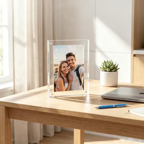 Meetu Acrylic Picture Frame 3.5 x 5 inch,2 Pack Clear Freestanding Double Sided 20mm Thickness Frameless Magnetic Photo Frames Desktop Display with Gift Box Package - Image 5