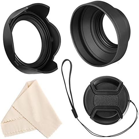 77mm Lens Hood Set, Collapsible Rubber Lens Hood with Filter Thread + Reversible Tulip Flower Lens Hood + Center Pinch Lens Cap + Microfiber Lens Cleaning Cloth by Veatree