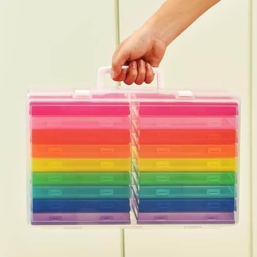 ALINK Photo Storage Box 5" x 7" with Handle, 18 pcs Inner Photo Container Organizer and Craft Keeper, Portable Picture Case with Label for Arts, Crafts, Sewing, Stickers, Office Supplies - Colored - Image 7