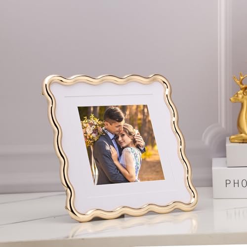 Gold 6x6'' Wave Design Photo Frame with Acid Free Double Mat for 5x5'' & 4x4'',High-End Zinc Alloy Picture Frames with Velvet Backing,Fashionable Style Gold Frames 5x5'' For Tabletop or Wall Display - Image 6