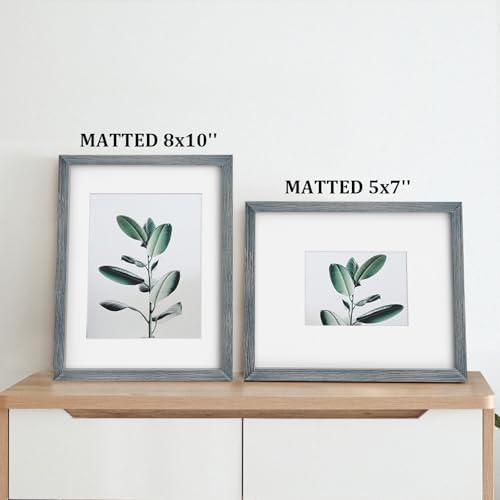 Egofine 11x14 Picture Frames Set of 4, Made of Solid Wood Covered by Plexiglass 5x7 and 8x10 with Mat or 11x14 without Mat, for Table Top Display and Wall Mounting Photo Frame Rustic Blue - Image 5