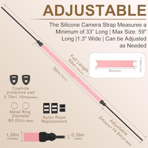 FIEIL Neck Strap Silicone Camera Straps - Padded Camera Strap, 1.5" Wide Adjustable Nylon Shoulder Strap - Compatible with Canon, Nikon, Sony, and More DSLR and Mirrorless Cameras (Peach Pink) - Image 5
