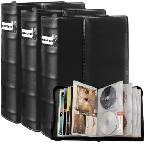 CD DVD Storage Binder 3 Pack, Holds 168 Discs and 84 Booklets with Tag Slots, Portable Media Disc Organizer for Blu ray, Music, Video Games, Home Collection and Car (White Pages) by PUTNATRUE