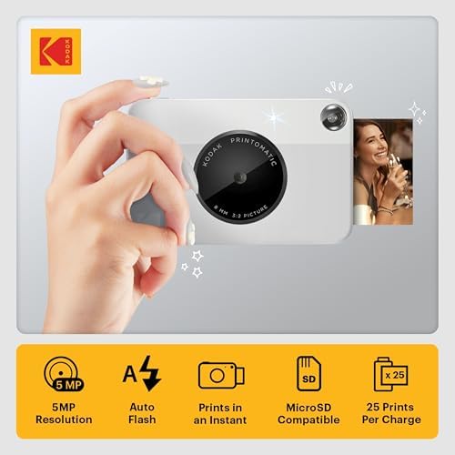 KODAK Printomatic Full-Color Instant Print Camera Starter Bundle + Carrying Case + Zink 20pk Photo Paper - Colorful Photos On 2x3 Sticky-Back Paper - Fun Gift for Birthday Christmas Holiday - Grey - Image 2