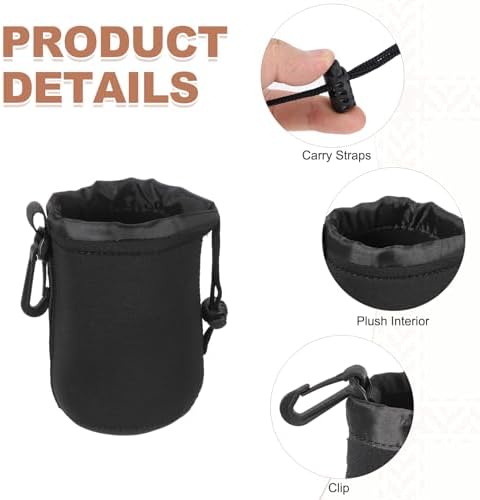 PATIKIL 2 Pcs Camera Lens Pouch, 4" ID x 6" H Drawstring Lens Pouch Protective Camera Lens Case Bag Soft Plush Neoprene Bag for DSLR Photography Gear, Black - Image 3