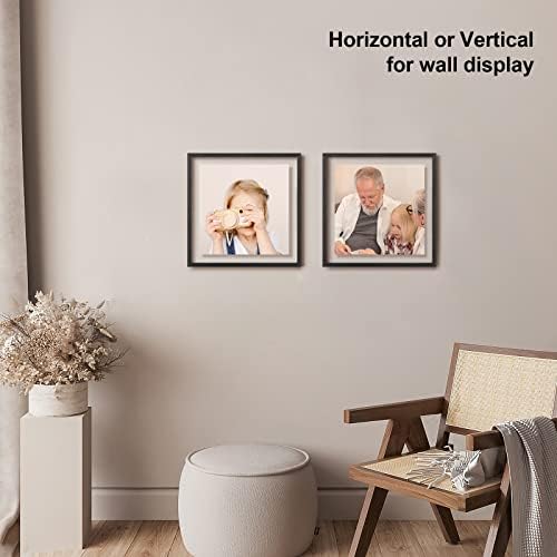 Egofine 12x12 Floating Frames Set of 2, Double Plexiglass Picture Frame, Made of Solid Wood Display Any Size Photo up to 12x12, Wall Mount or Tabletop Standing, Faded Black - Image 6