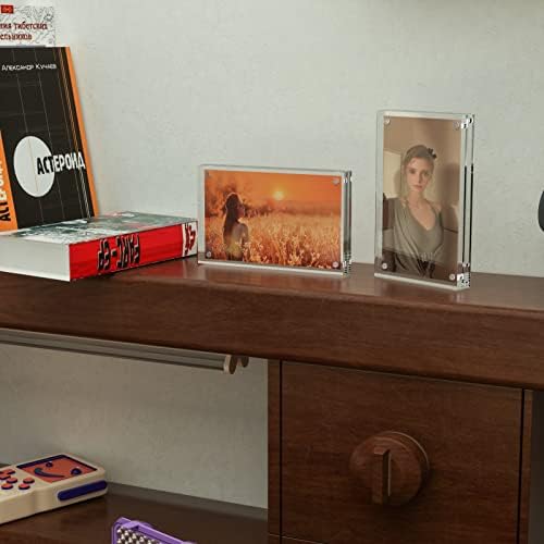 Sezanrpt 3 Pack Acrylic Picture Frames 5x7 Inch Free Standing, Clear Crystal 5'' x 7'' Picture Frame, Office Desktop Magnetic 5x7 Lucite Photo Frame for Specimens, Tickets, Stamps, Pictures Display - Image 4