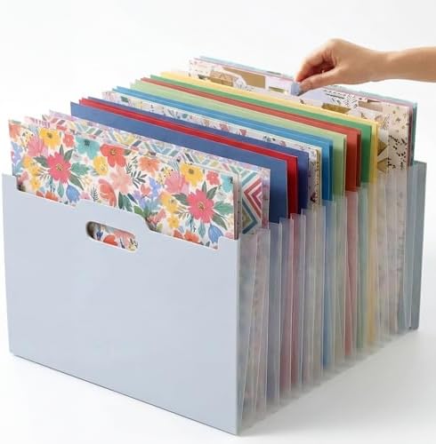 12x12 Scrapbook Paper Storage Organizer, Expandable 13 Pocket Desktop Paper Organizer Storage for Scrapbook Essentials, Large Scrapbook Storage for Photos, Washi Tape, Sticker (Light Blue) by ALTABOMBA