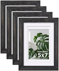 Egofine 5x7 Picture Frames Set of 4, Made of Solid Wood Covered by Plexiglass 3.5x5 and 4x6 with Mat or 5x7 without Mat, for Table Top Display and Wall Mounting Photo Frame, Driftwood Black by Egofine
