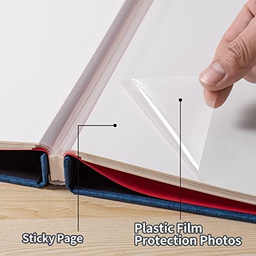 Large Photo Album Self Adhesive 4x6 5x7 6x8 8x10 Pictures Scrapbook Magnetic Album DIY Scrap Book 60 Sticky Pages Linen Cover DIY Photo Album with A Metallic Pen and DIY Accessories(Blue), 11"x10.8"60 Pages - Image 3