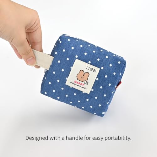 Monolike Happy and Lucky Denim Dot Cube Pouch, Blue - Makeup Bag, Cosmetic Bag, Travel Bag, Toiletry Bag, Organizer, Storage Bag - Image 3