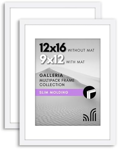 Americanflat 12x16 Picture Frame 2-Pack - Matted to 9x12 - White by Americanflat