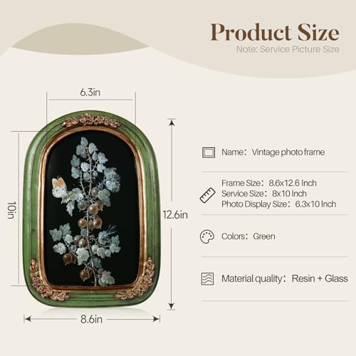 Cuspin 8x10 Vintage Picture Frame Green and Gold Ornate Floral Arched Frame - Image 5