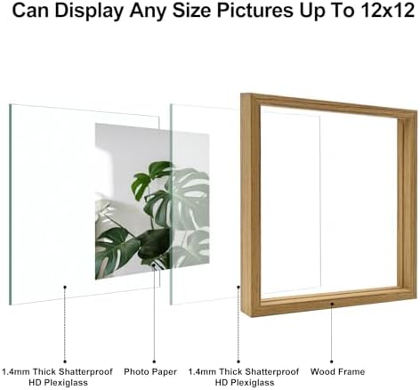 Egofine 12x12 Floating Frames Set of 2, Double Plexiglass Picture Frame, Made of Solid Wood Display Any Size Photo up to 12x12, Wall Mount or Tabletop Standing,Carbonized - Image 3