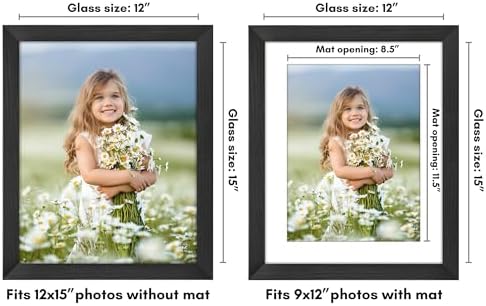 Americanflat 12x15 Picture Frame - Matted to 9x12 - Engineered Wood - Black - Image 2